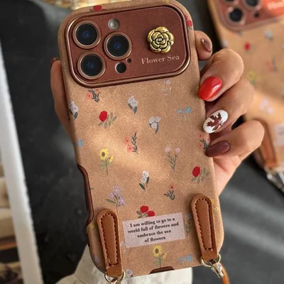 قاب موبایل آیفون گل دریایی جیر سنگشور قهوه ای + بند ستC006970