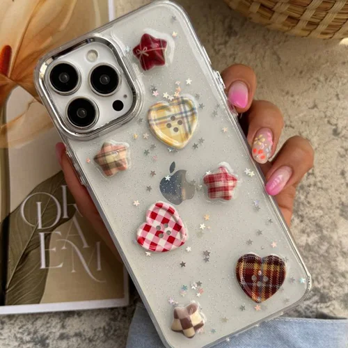 قاب موبایل آیفون  طرح ستاره و دکمه قلبی شفاف و خاصC006263