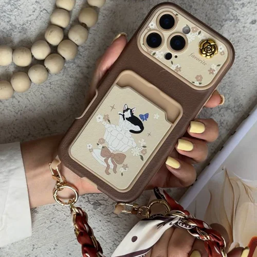 قاب موبایل آیفون طرح گربه فلوریتا جاکارتی + بند اسکارف فانتزیC006301