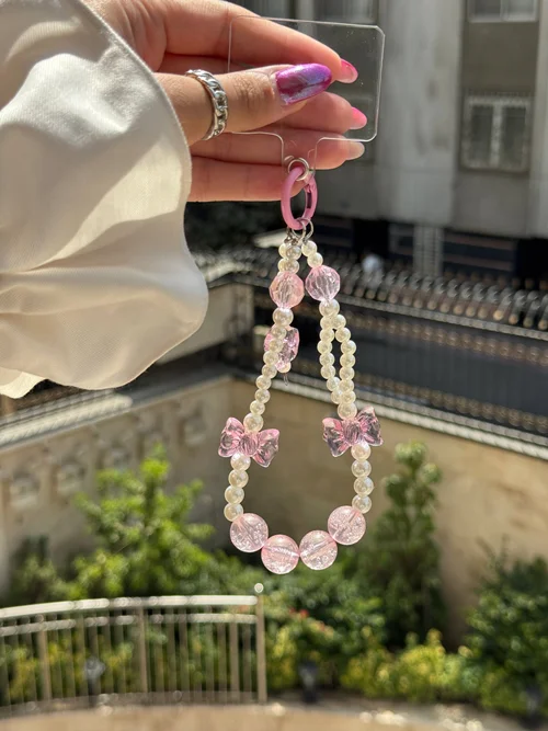 آویز جداگانه مروارید و پاپیون صورتیP000281