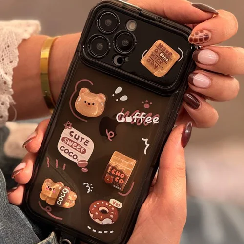 قاب موبایل آیفون خرس چوکوبوبو کافی دونات + بند C006792