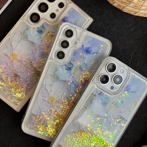 قاب موبایل گل لوندر آکواریومی متحرک پولکیC005970