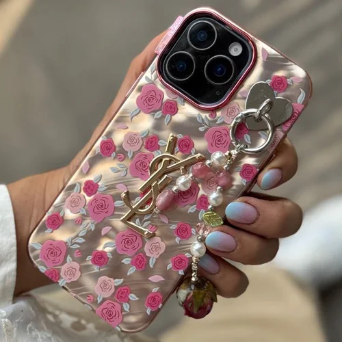 قاب موبایل ( آیفون - سامسونگ ) سن لورن شکوفه گل رز + آویز گل رزC006471