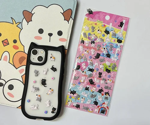 قاب ساده پشت طلق گربه ای  +  بهمراه یک ورق استیکر کیوت گربهC005349