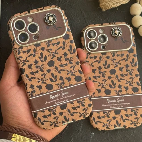 قاب موبایل آیفون گل رز رمانتیک گاردن قهوه ایC006077
