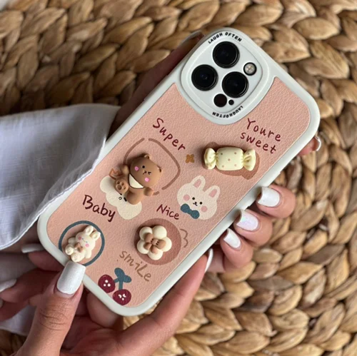 قاب موبایل آیفون خرس شکلات پیچ محافظ لنزدار C000903