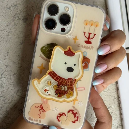 قاب موبایل آیفون کندل کریسمس سگ پاپی + پاپسوکت متحرکC006454