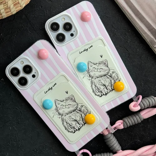 قاب موبایل آیفون گربه نقاشی لاولی جاکارتی بندست C005666