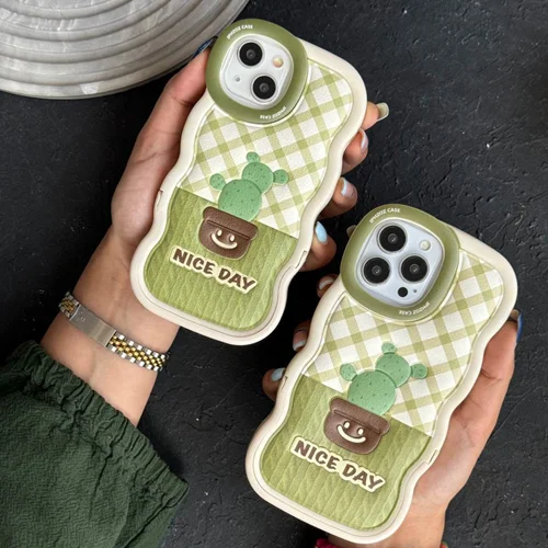 قاب موبایل آیفون کاکتوس سبز روز خوب پایه استندشوC005474
