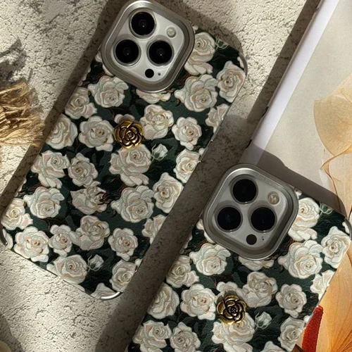 قاب موبایل آیفون گل رز مخمل سبزC006062