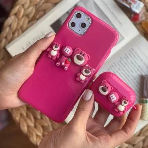 قاب موبایل آیفون خرس صورتی برجسته خمیری یوگی C000224