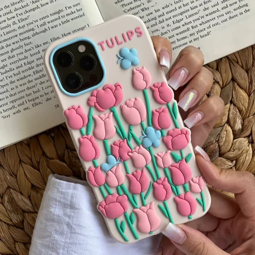 قاب موبایل آیفون گل لاله برجسته سیلیکونیC000781