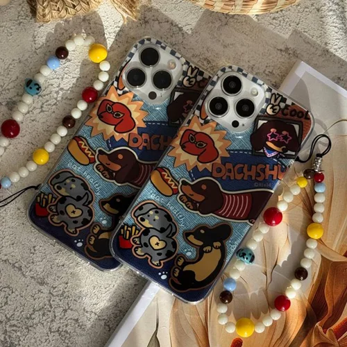 قاب موبایل آیفون سگ کول  کژوال داکس هوند سوسیسی  + بندست C006044