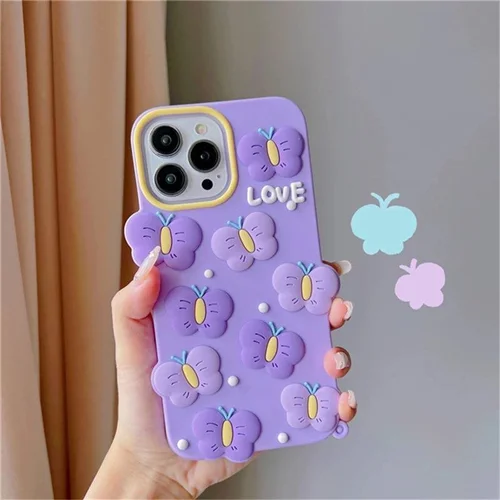 قاب پروانه بنفش LOVE برجسته سیلیکونی C001061