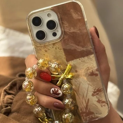 قاب موبایل آیفون براش پروانه طلایی + بندست پاپیونC006685