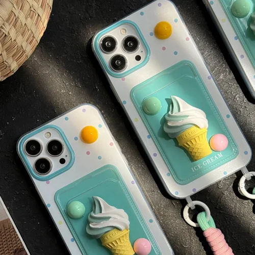 قاب موبایل آیفون بستنی قیفی دورنگ جاکارتی بندستC005681