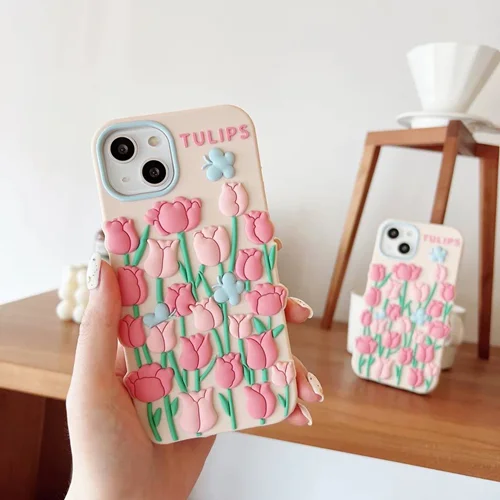 قاب موبایل آیفون گل لاله برجسته C000781