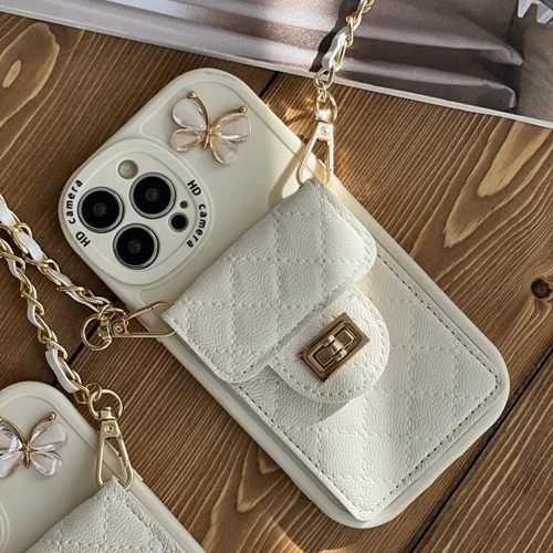 قاب موبایل آیفون بند زنجیری بلند بالشتی پروانه ای جاکارتی دارC003209